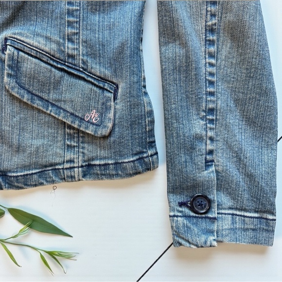 Y2K AMERICAN EAGLE Denim Blazer Size Med Custom Dragon Art Vintage 2000s Jacket - Picture 6 of 14